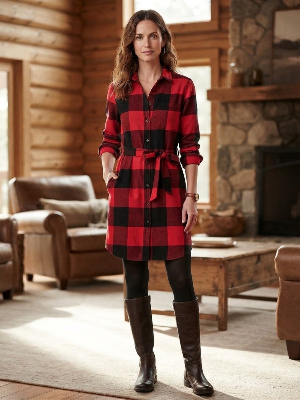 Agnes & Dora Red and Black Buffalo Plaid Shirt Dress